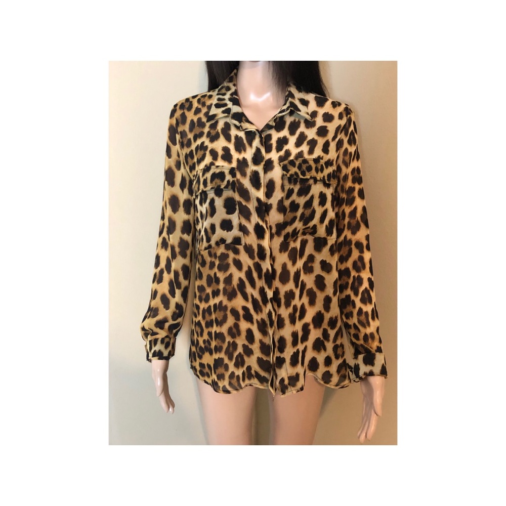 Sheer Leopard Print Button-Down Shirt